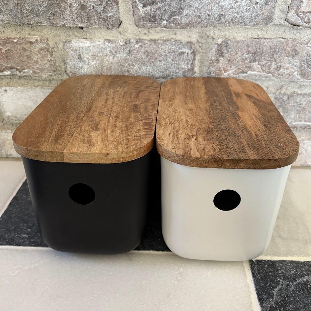2 H&M Wooden Metal Storage Containers 10 x 5 1/2 x 6”